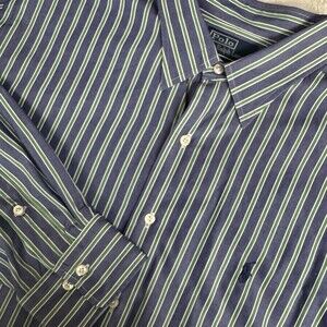 Ralph Lauren Andrew Blue/Green Stripe Men’s Shirt 17 1/2 Button Down 36-37 XL